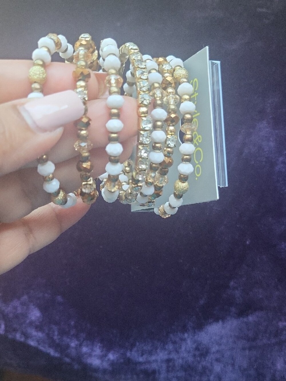 Style & Co. White and Gold Beaded Coil Bracelet